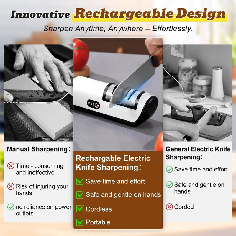 Electric Knife Sharpener Metal Knife Sharpener USB Rechargeable Household Knife Sharpener for Kitchen Kitchen Gadgets Home Essentials Kitchen Accessories Kitchenware Kitchen Items Sharpening Tool Gifts for Mums