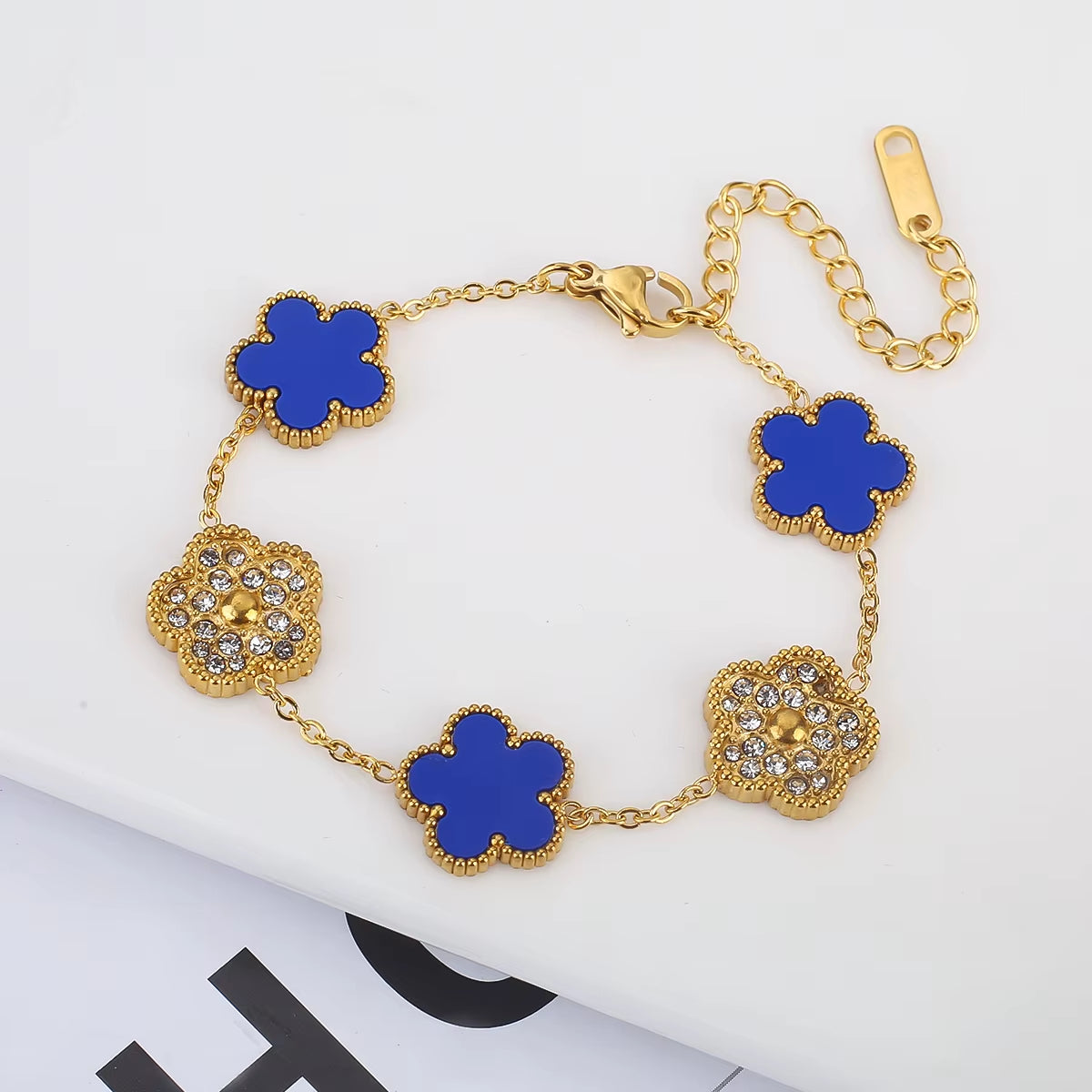 Silver Color New Design Plant Five Leaf Flower Bracelet Single Sided Plum Blossom Stainless Steel Jewelry Women'S Clover