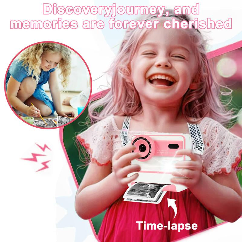 New Kids Camera Instant Print, 1080P HD Kids Selfie Digital Camera , Printing Paper, Color Pens, 2.4'' Screen Kids Digital Camera（Blue）