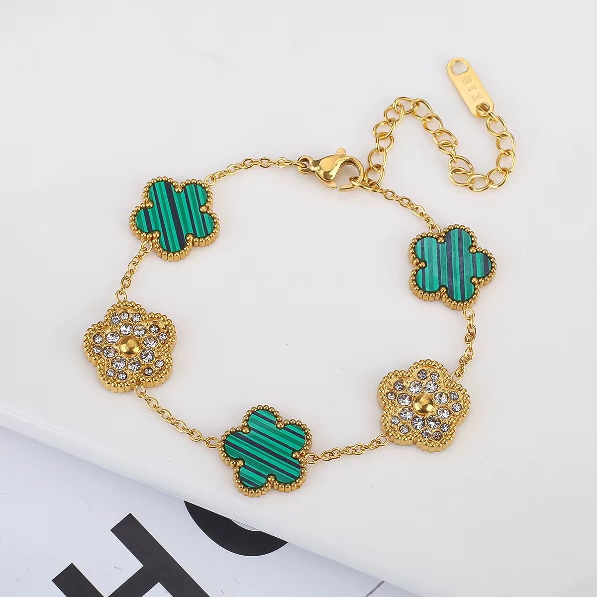 Silver Color New Design Plant Five Leaf Flower Bracelet Single Sided Plum Blossom Stainless Steel Jewelry Women'S Clover