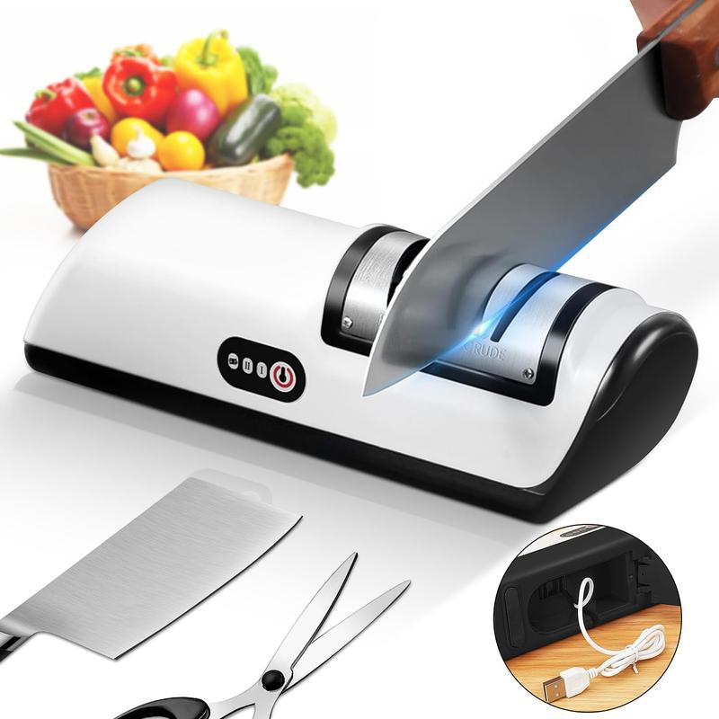 Electric Knife Sharpener Metal Knife Sharpener USB Rechargeable Household Knife Sharpener for Kitchen Kitchen Gadgets Home Essentials Kitchen Accessories Kitchenware Kitchen Items Sharpening Tool Gifts for Mums