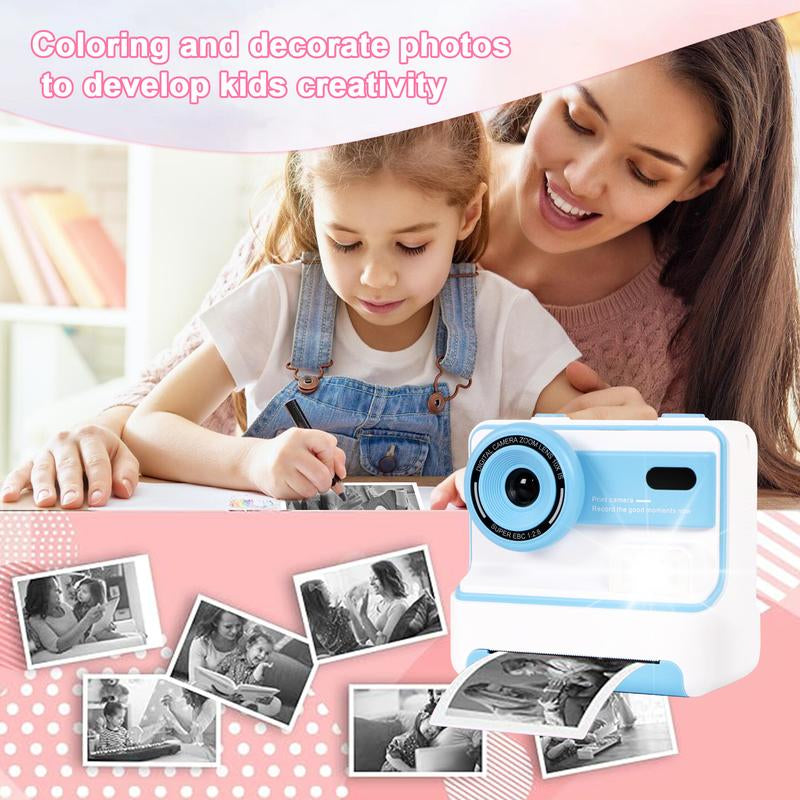 New Kids Camera Instant Print, 1080P HD Kids Selfie Digital Camera , Printing Paper, Color Pens, 2.4'' Screen Kids Digital Camera（Blue）