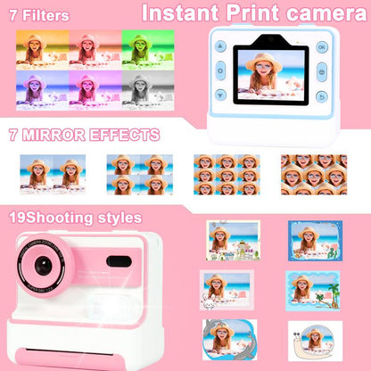 New Kids Camera Instant Print, 1080P HD Kids Selfie Digital Camera , Printing Paper, Color Pens, 2.4'' Screen Kids Digital Camera（Blue）