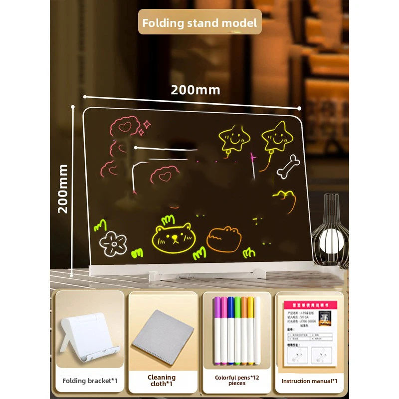 LED Note Board with 12 Pens Colorful DIY Night Light up Acrylic Message Board Rewritable Glowing Drawing Message Lamp Kids Gift
