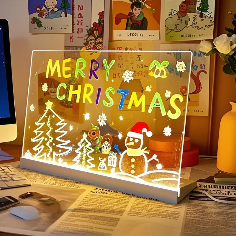 LED Note Board with 12 Pens Colorful DIY Night Light up Acrylic Message Board Rewritable Glowing Drawing Message Lamp Kids Gift