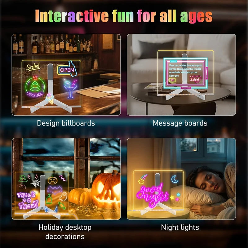 LED Note Board with 12 Pens Colorful DIY Night Light up Acrylic Message Board Rewritable Glowing Drawing Message Lamp Kids Gift