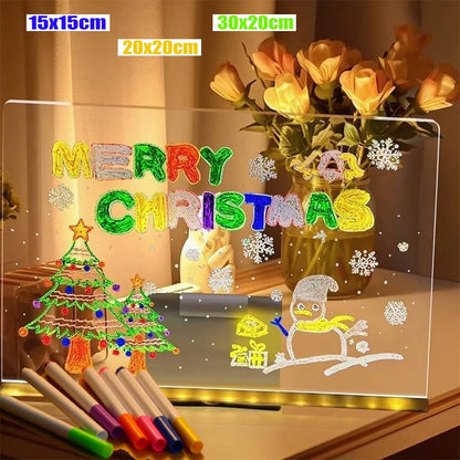 LED Note Board with 12 Pens Colorful DIY Night Light up Acrylic Message Board Rewritable Glowing Drawing Message Lamp Kids Gift