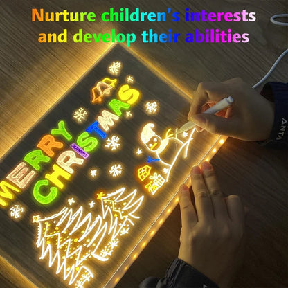 LED Note Board with 12 Pens Colorful DIY Night Light up Acrylic Message Board Rewritable Glowing Drawing Message Lamp Kids Gift
