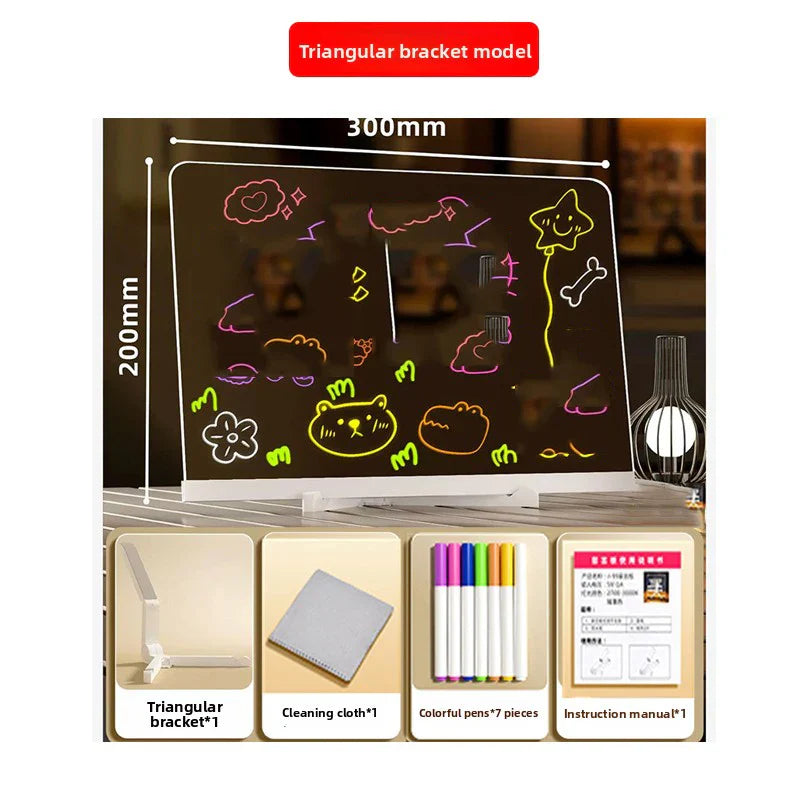 LED Note Board with 12 Pens Colorful DIY Night Light up Acrylic Message Board Rewritable Glowing Drawing Message Lamp Kids Gift