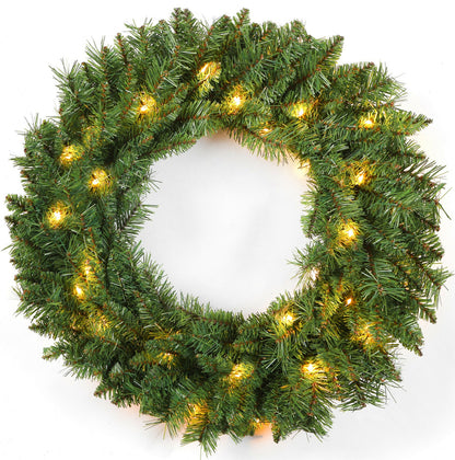 24Inch Christmas Wreath Decorative Christmas with Light Door Winter Pine Cone