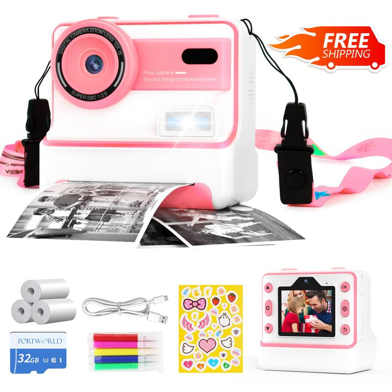 New Kids Camera Instant Print, 1080P HD Kids Selfie Digital Camera , Printing Paper, Color Pens, 2.4'' Screen Kids Digital Camera（Blue）