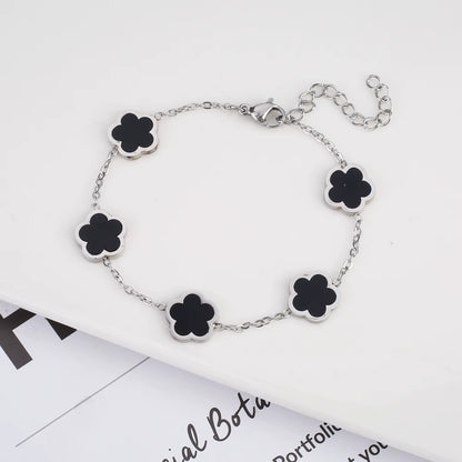 Silver Color New Design Plant Five Leaf Flower Bracelet Single Sided Plum Blossom Stainless Steel Jewelry Women'S Clover