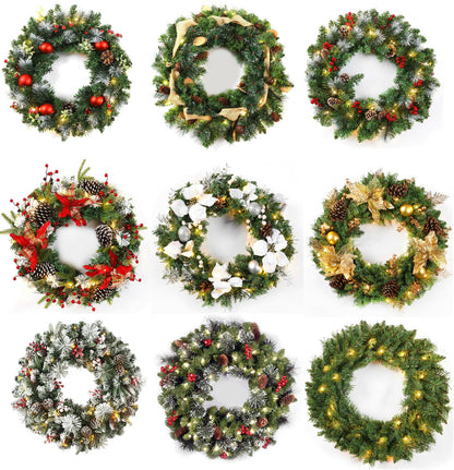 24Inch Christmas Wreath Decorative Christmas with Light Door Winter Pine Cone